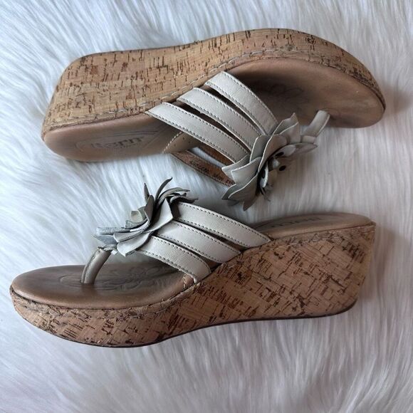 Born FLUTTER Leather Wedge Thong Platform Sandal Shoe Size 10 - Picture 8 of 9